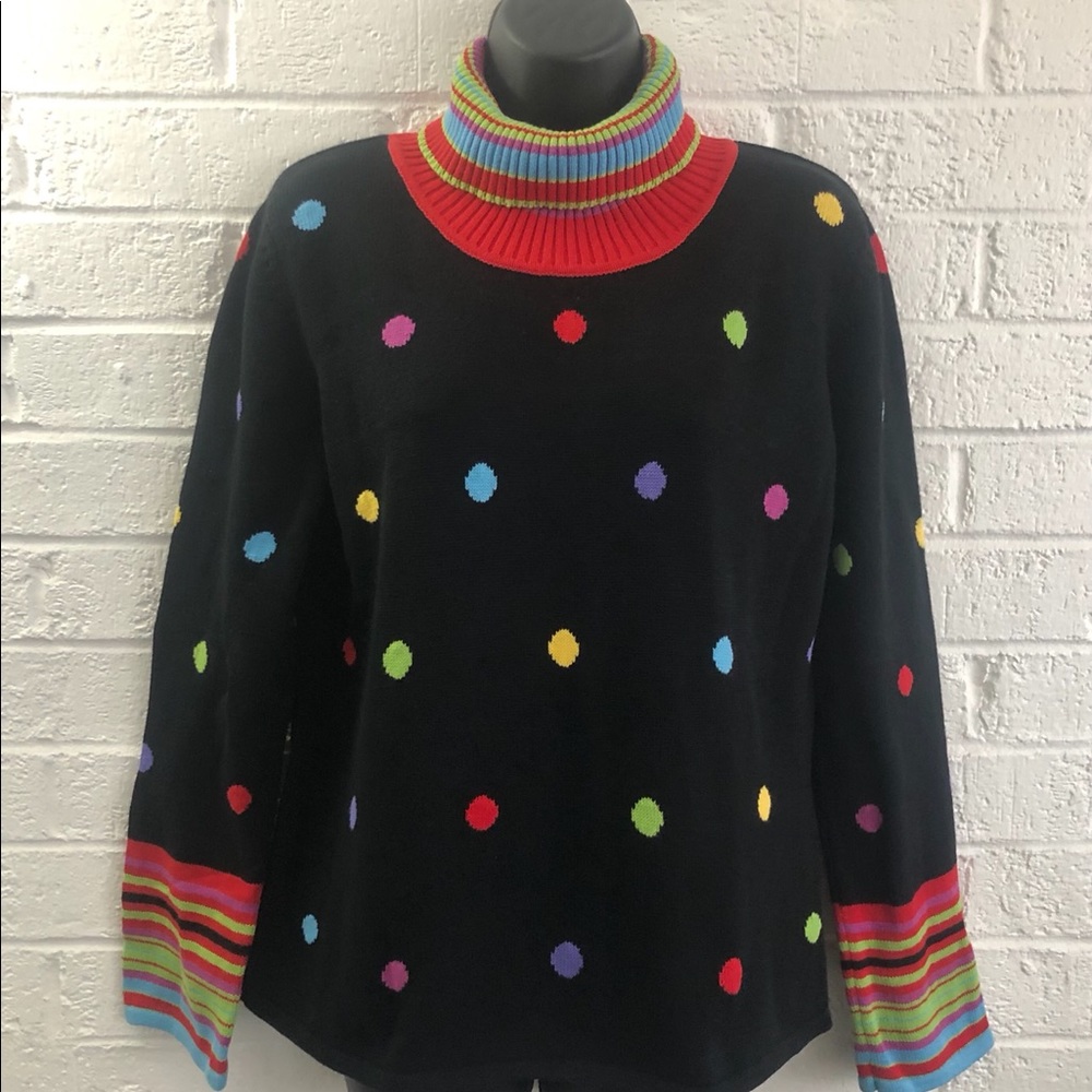 SHARON YOUNG SWEATER BLK/MULTI COLOR DOT/STRIPE